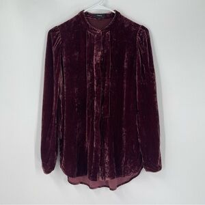 Theory Button Down Velvet Peasant Blouse